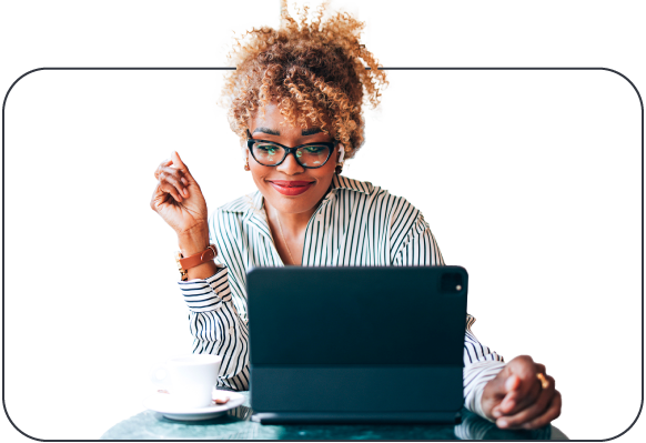 Cutout of woman working at laptop.